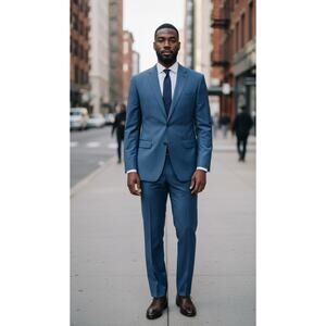 $495 NWT KENNETH COLE Mens 48R Blue Stretch 2 Piece Suit With Dress Pants 40